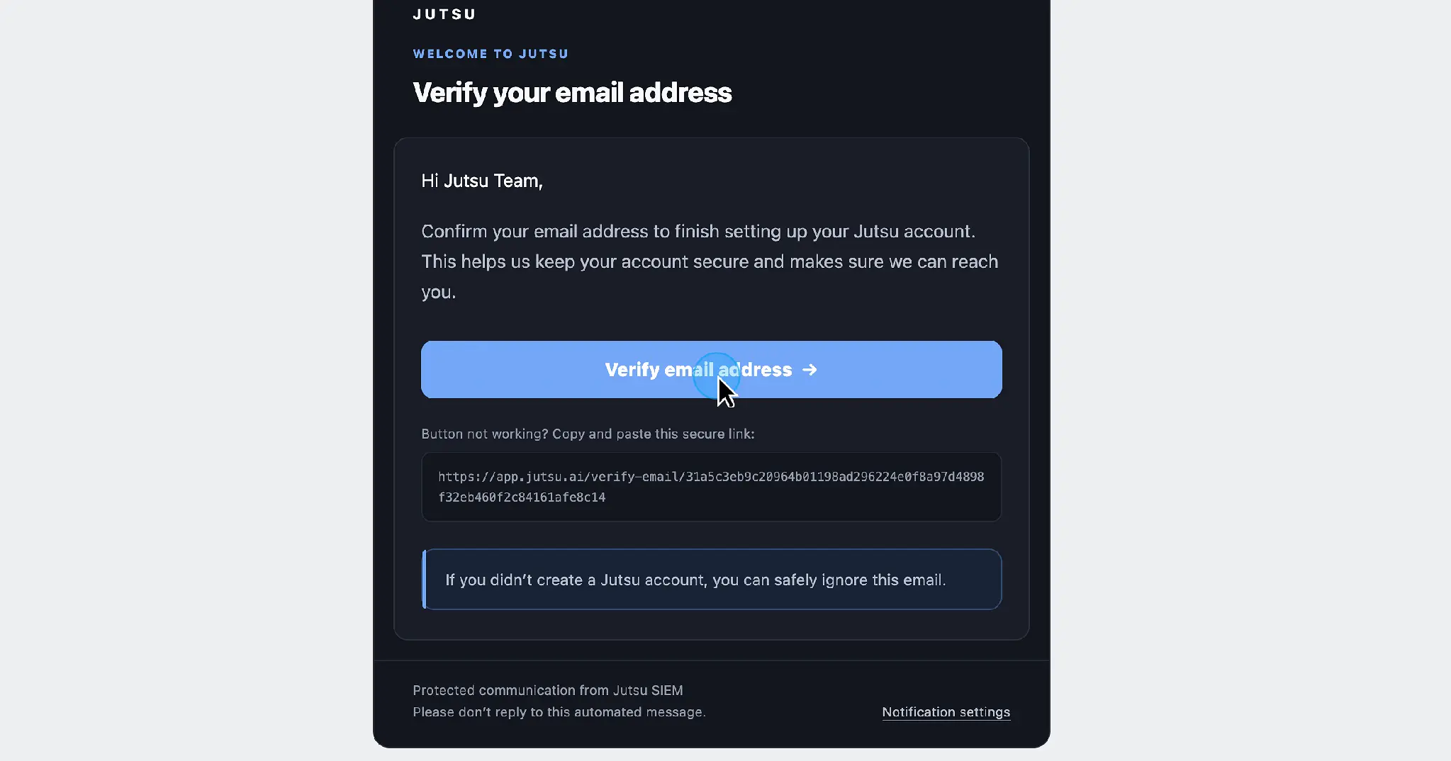 Figure 3. Select Verify email address in the Jutsu verification message.