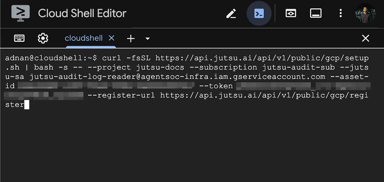 Figure 10. Paste the copied command into Cloud Shell and press Enter.