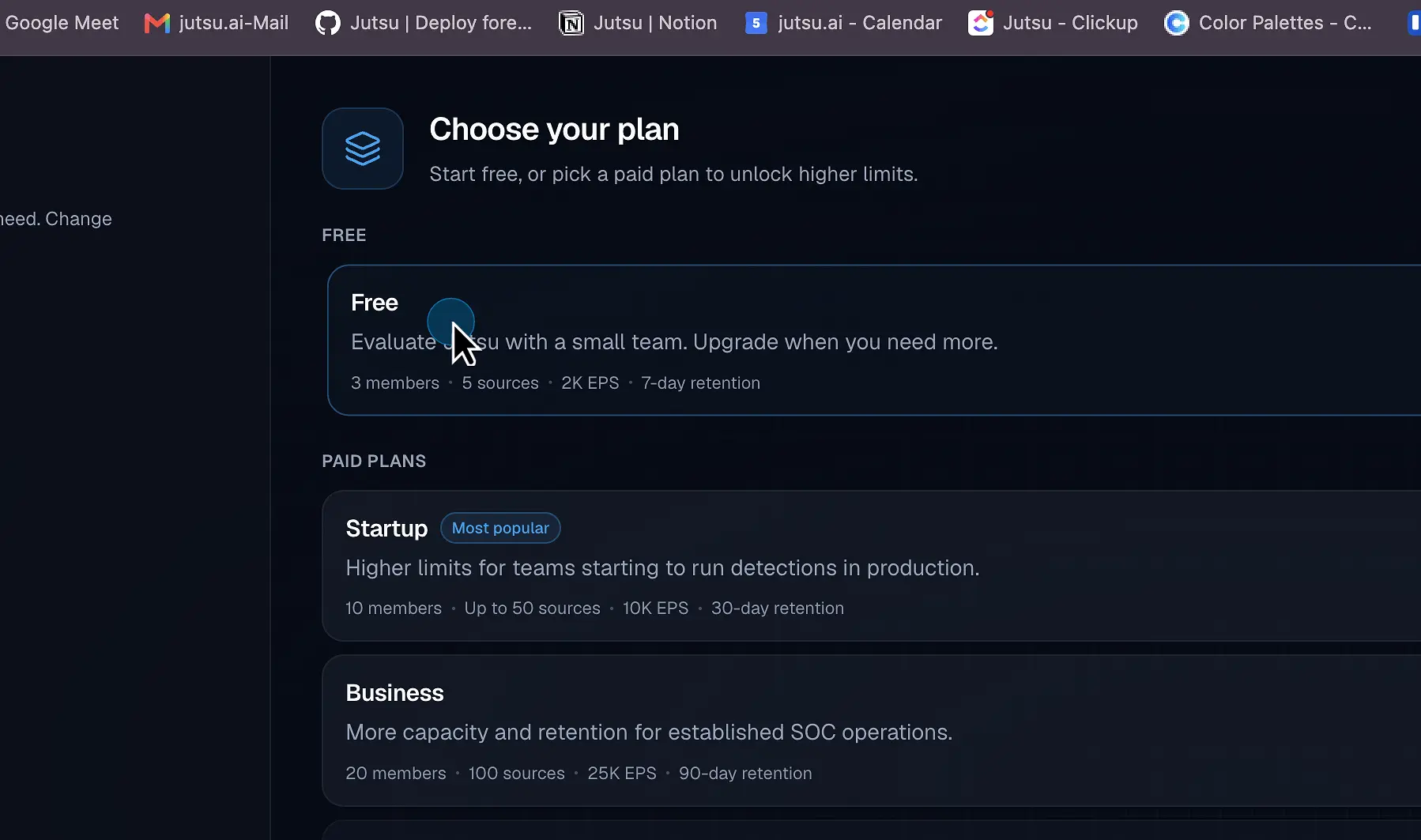Figure 6. Choose the plan for the new security workspace.