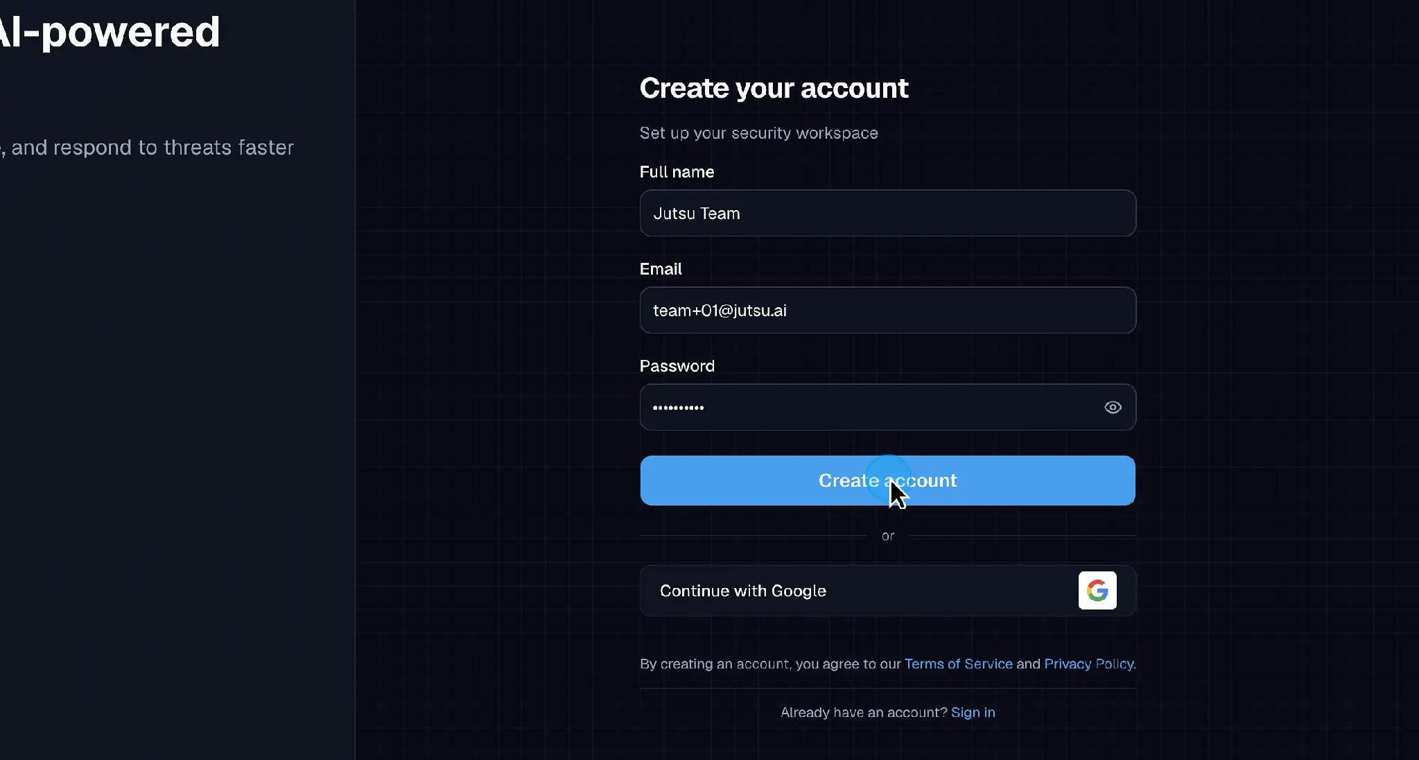 Figure 1. Create a Jutsu account with a name, email, and password.