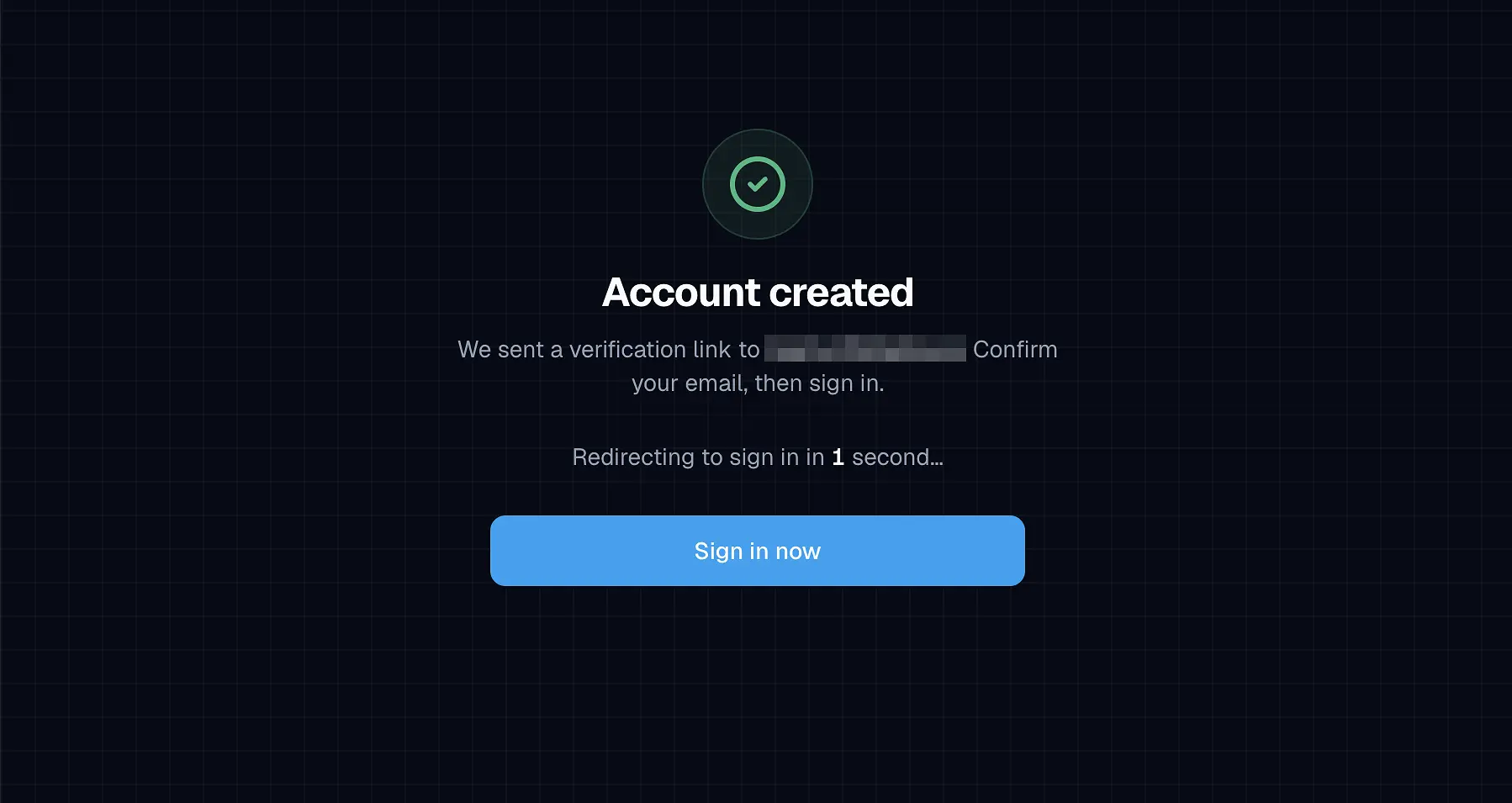 Figure 2. The account is created and a verification email has been sent.
