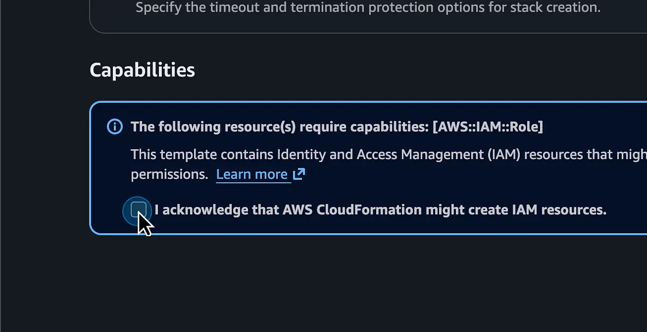 Figure 6. Acknowledge that CloudFormation may create IAM resources.