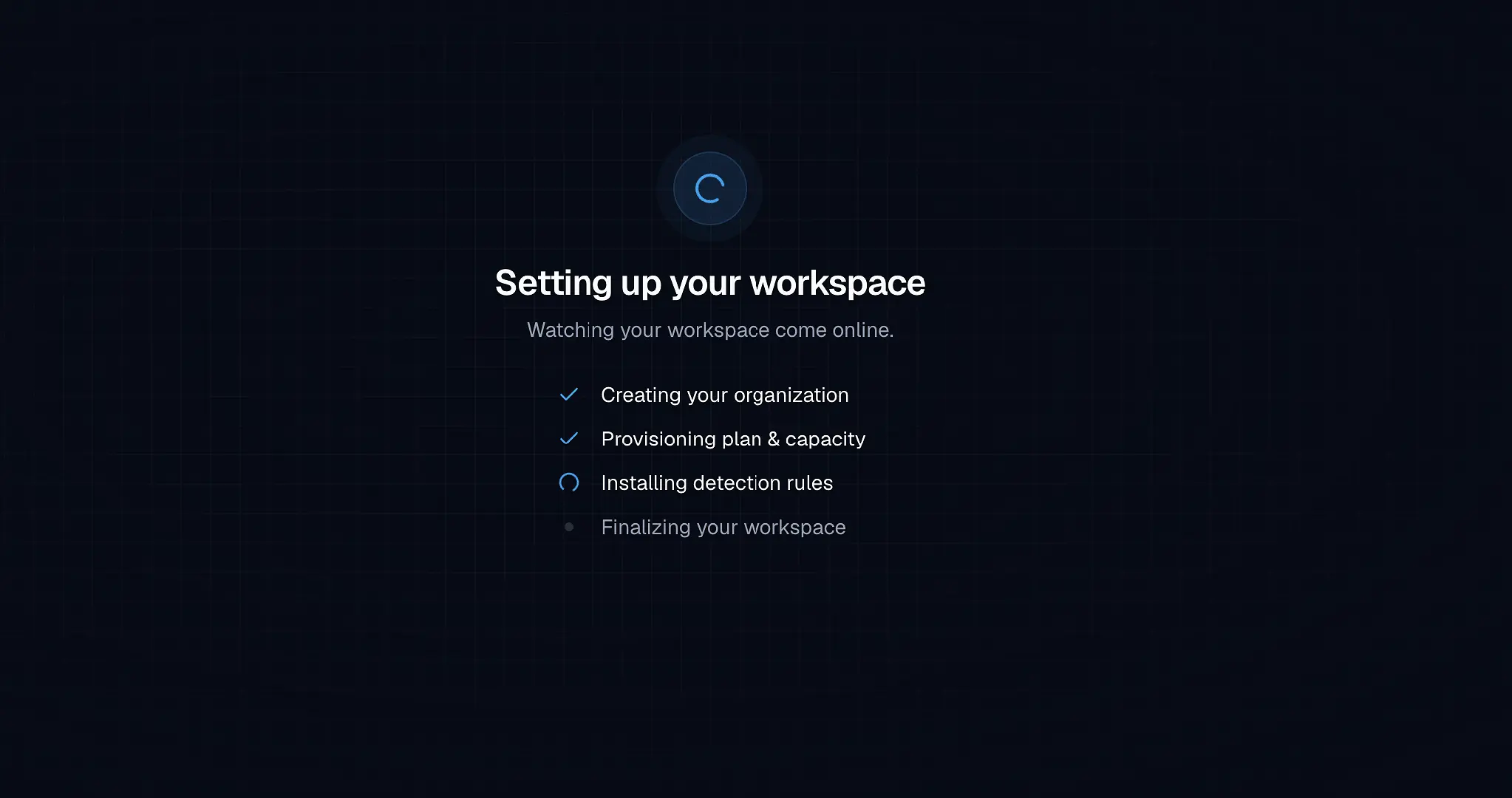 Figure 9. Jutsu provisions the organization and security workspace.