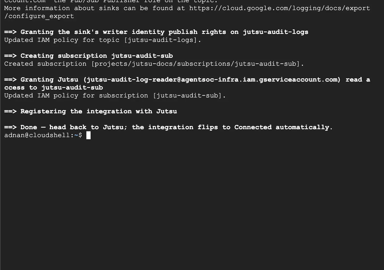 Figure 11. The Cloud Shell script has completed successfully.