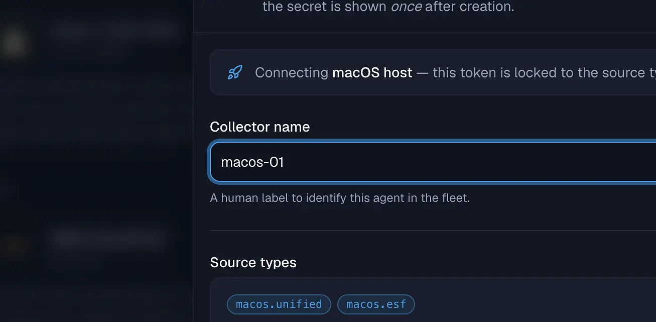 Figure 3. Name the collector and review the locked source types.