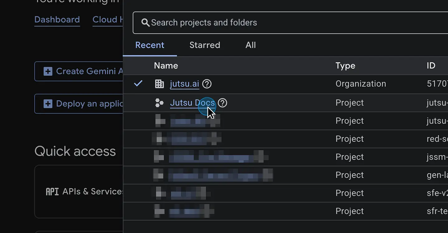 Figure 2. Select the Google Cloud project.