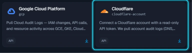 Figure 2. Select the Cloudflare card in the Cloud section.