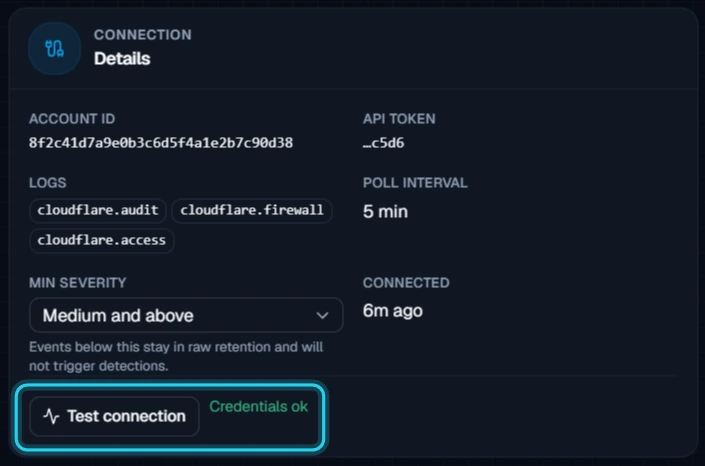 Figure 12. Test connection confirms that the token can read every log you chose.