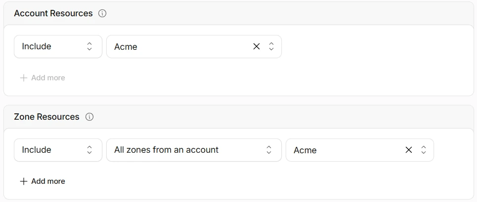 Figure 5. Limit the token to one account and all of its zones.