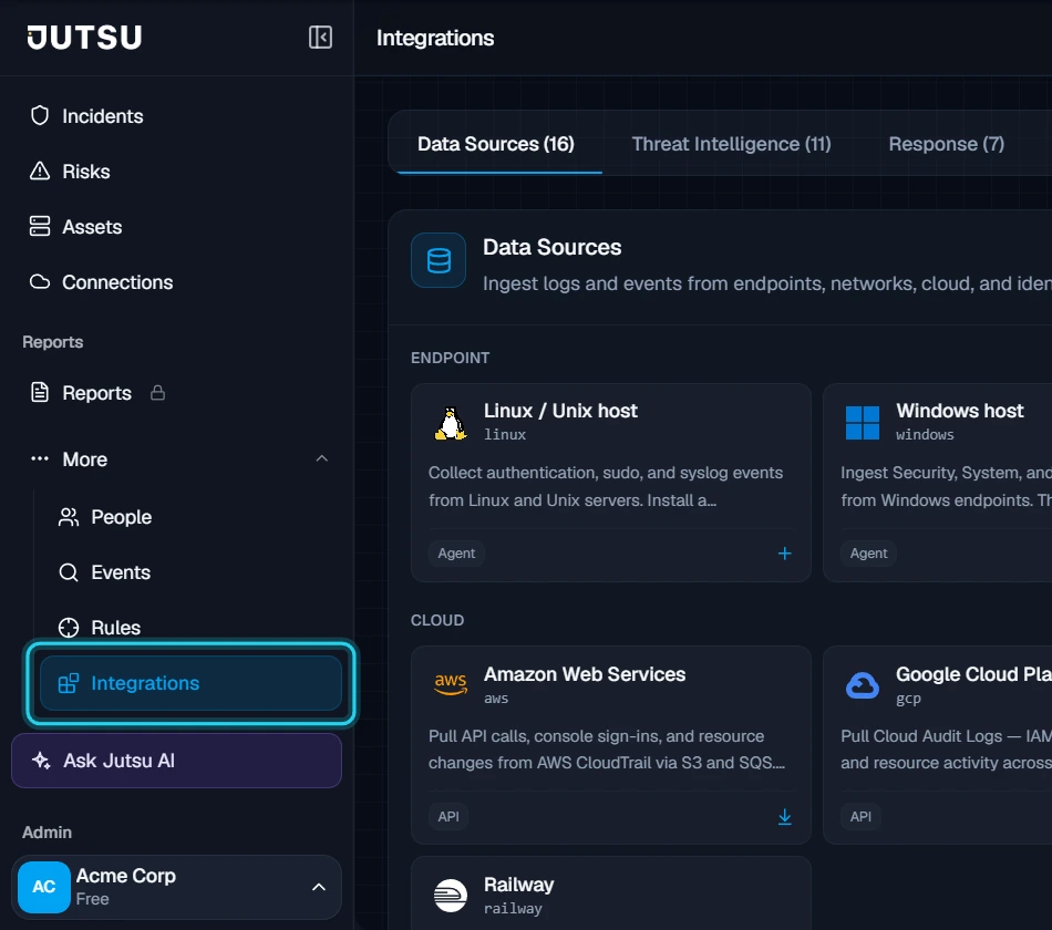Figure 1. Open Integrations. Data Sources is selected.