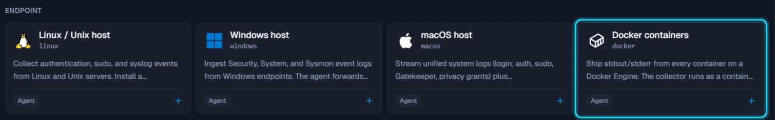 Figure 2. Select the Docker containers card in the Endpoint section.
