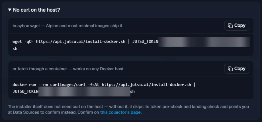 Figure 5. Install commands for hosts without curl.