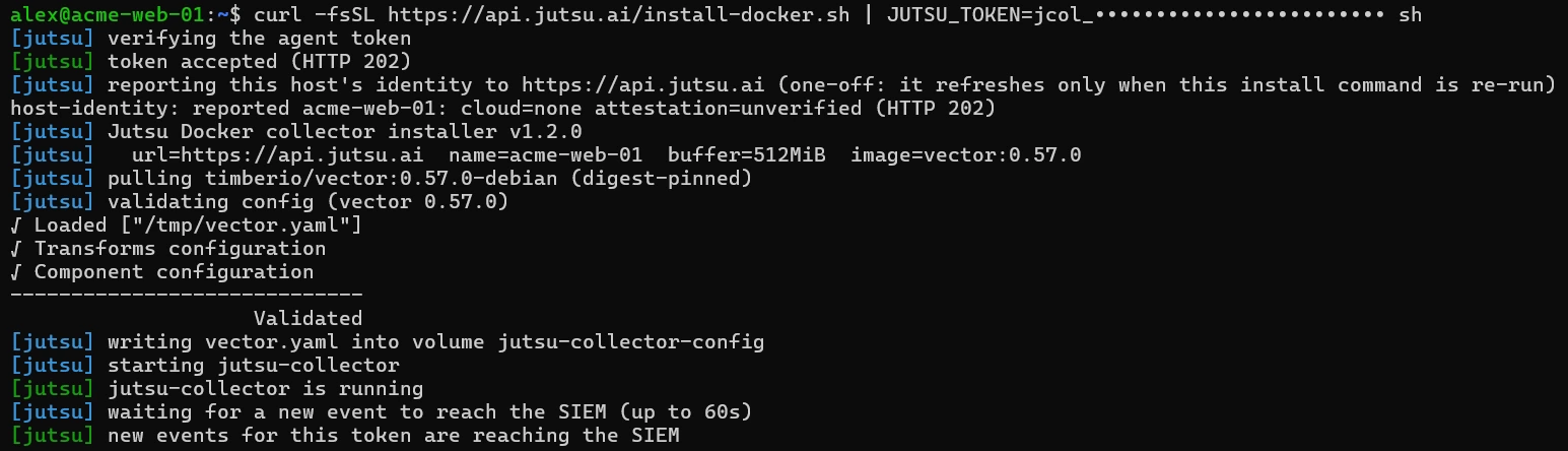 Figure 7. The installer pulls the pinned image and starts the jutsu-collector container.