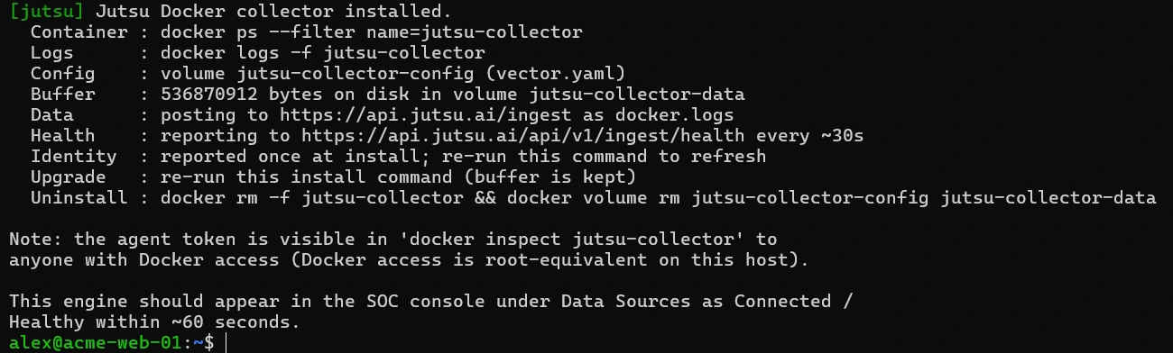 Figure 8. The installer finished. The collector container is running.