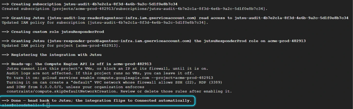 Figure 9. The setup script finished and registered the connection.
