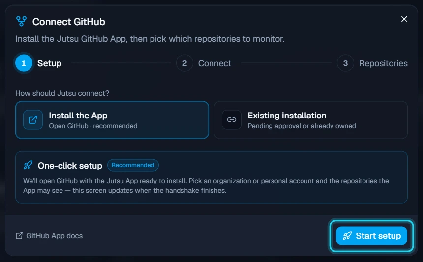 Figure 3. Keep Install the App, then select Start setup.