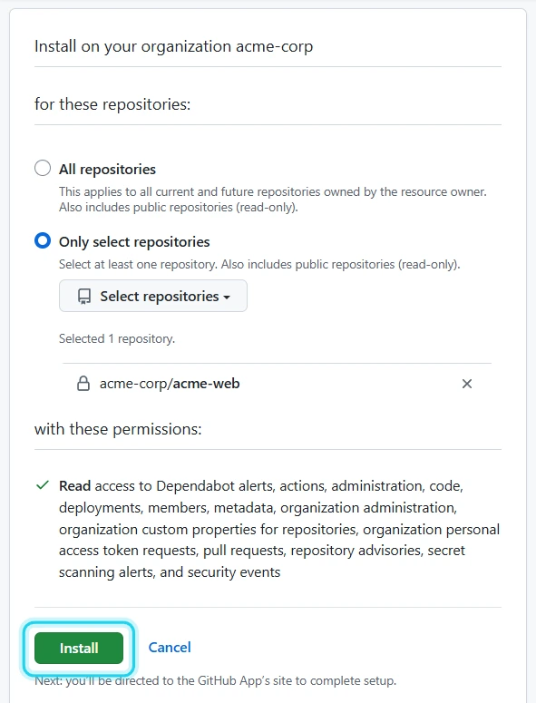 Figure 6. Choose the repositories, then select Install.