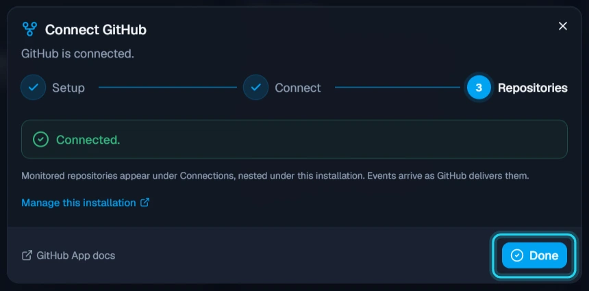 Figure 8. GitHub is connected.
