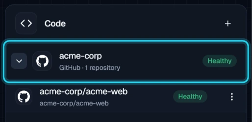 Figure 9. The GitHub organization under Code on Connections, with its repository.