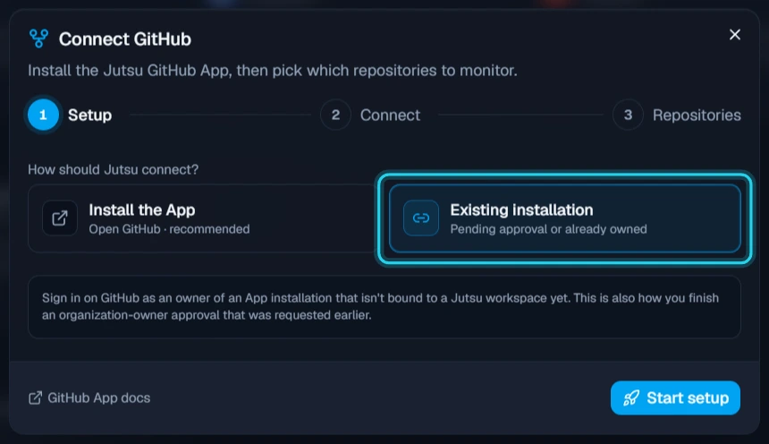 Figure 14. Existing installation connects an App that's already installed.