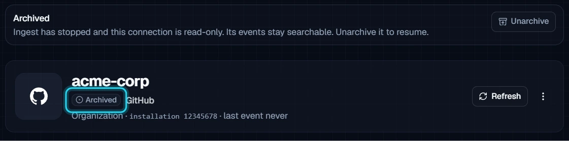 Figure 17. The connection is archived.