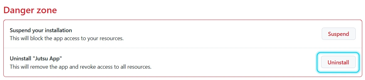 Figure 18. Uninstall the Jutsu App on GitHub.