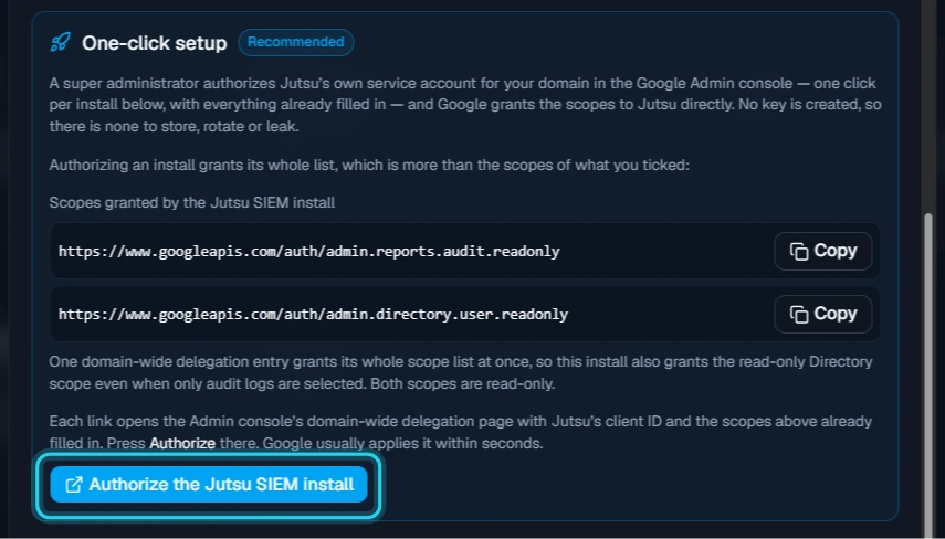 Figure 5. The scopes the Jutsu SIEM install grants.