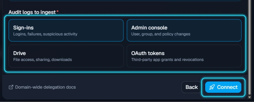 Figure 6. Choose the audit logs, then select Connect.