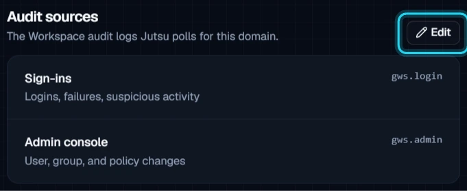 Figure 14. The audit logs Jutsu polls. Select Edit to change them.