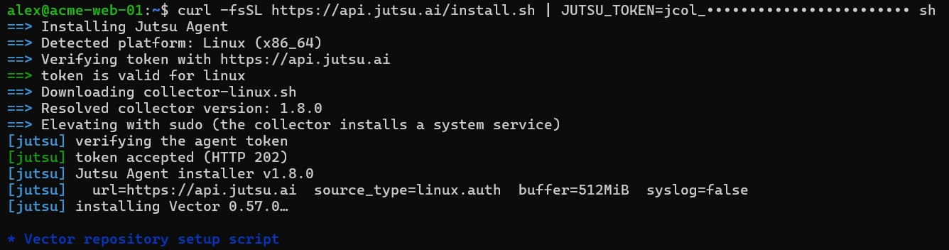 Figure 6. The installer checks the token, then installs Vector.