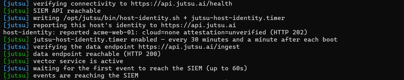 Figure 7. The vector service is running, and events are reaching Jutsu.