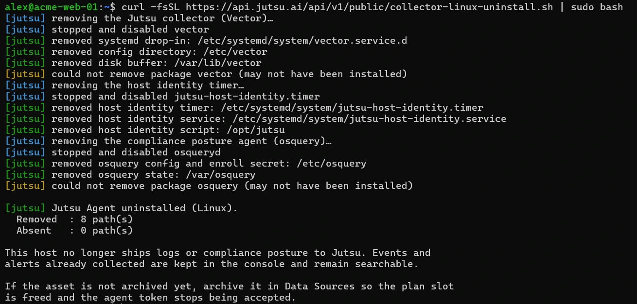 Figure 16. The uninstaller removed the agent's services and files.