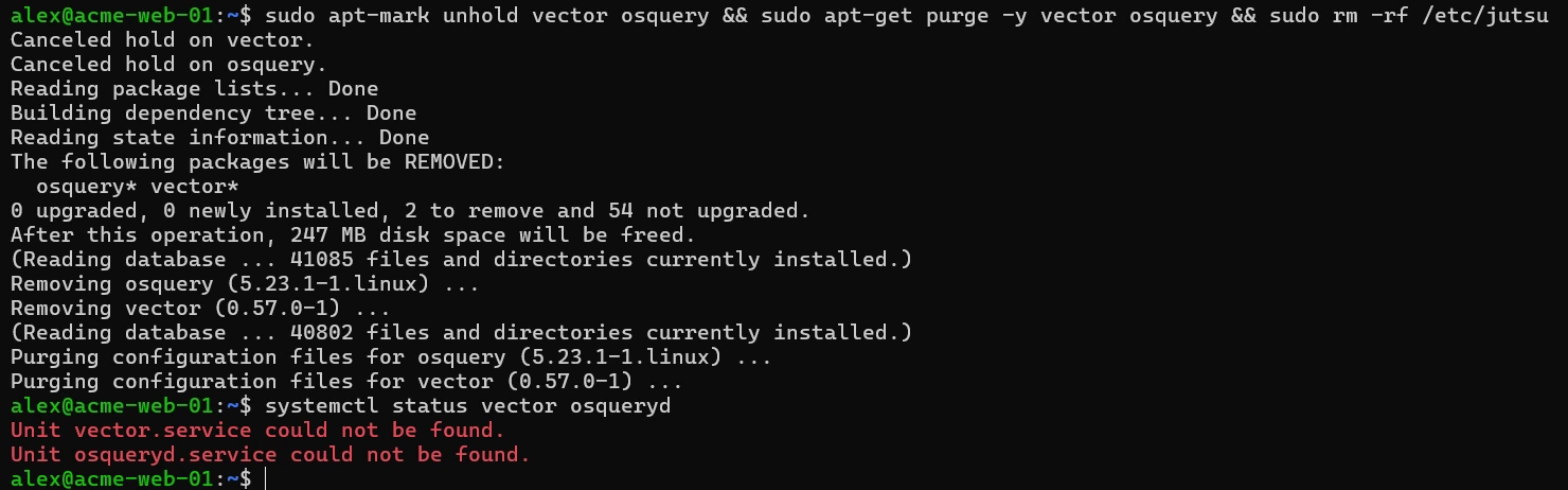 Figure 17. Both packages are removed, and their services no longer exist.