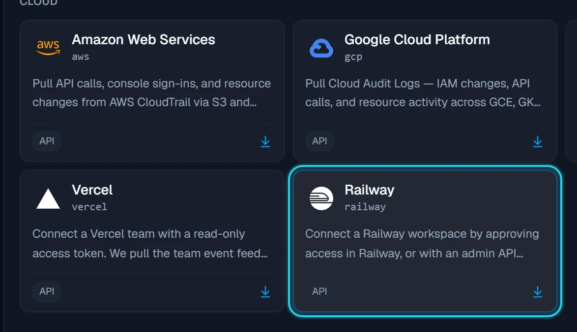 Figure 2. Select the Railway card in the Cloud section.