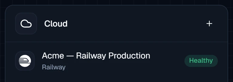 Figure 15. The new Railway connection is listed under Cloud as Healthy.