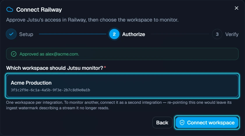 Figure 8. Select the workspace to monitor, then select Connect workspace.