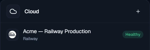 Figure 9. The Railway connection is listed under Cloud as Healthy.