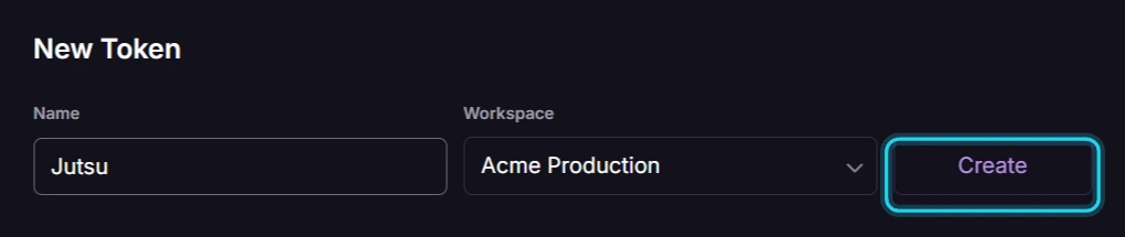 Figure 11. Name the token, choose the workspace, then select Create.