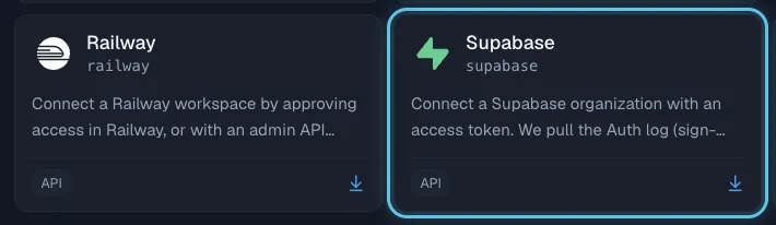 Figure 2. Select the Supabase card in the Cloud section.