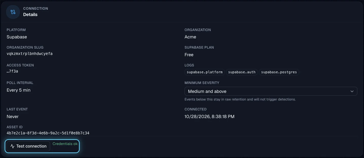 Figure 12. Test connection confirms the token works. Organization, slug and plan show which organization was connected.