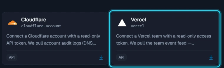 Figure 2. Select the Vercel card in the Cloud section.
