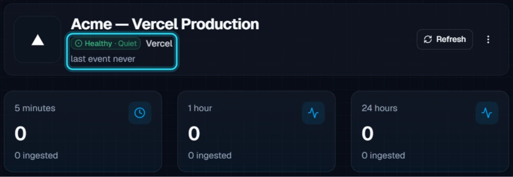 Figure 10. A new Vercel connection: Healthy, and quiet until someone on the team changes something.