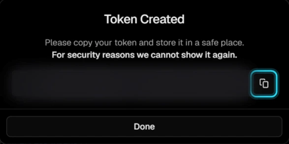 Figure 5. Copy the token. Vercel won't show it again.