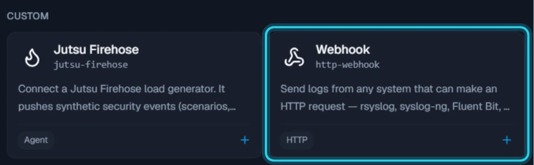 Figure 2. Select the Webhook card in the Custom section.