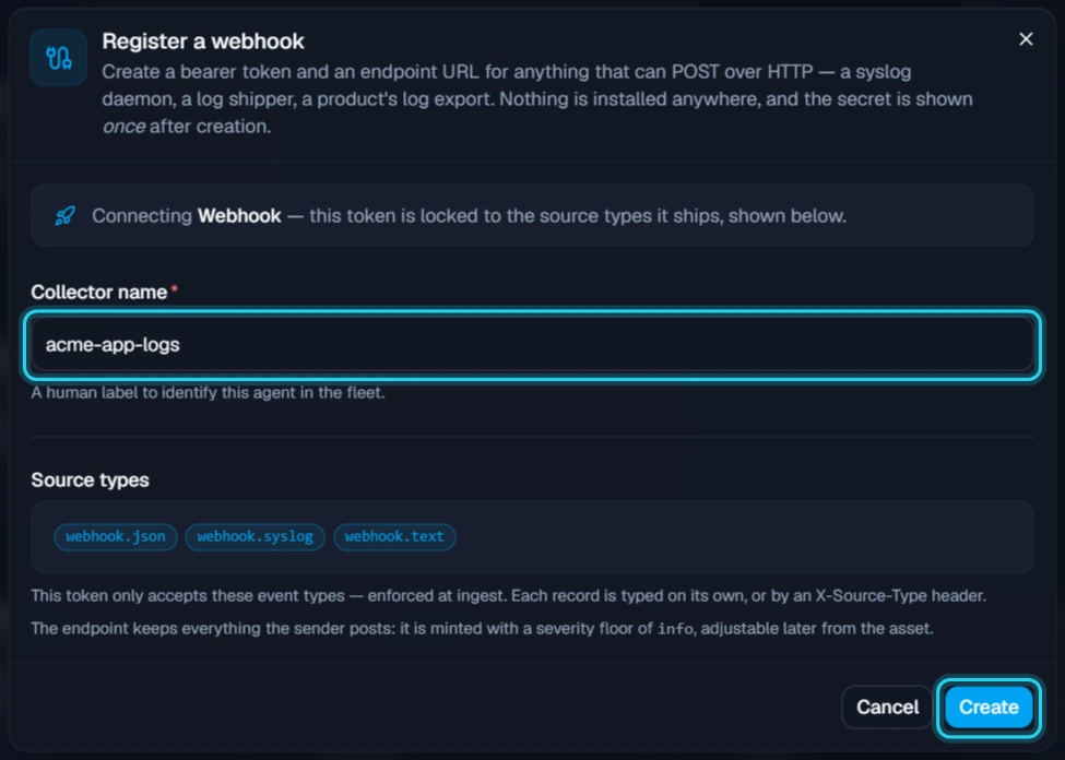 Figure 3. Name the webhook, then select Create.