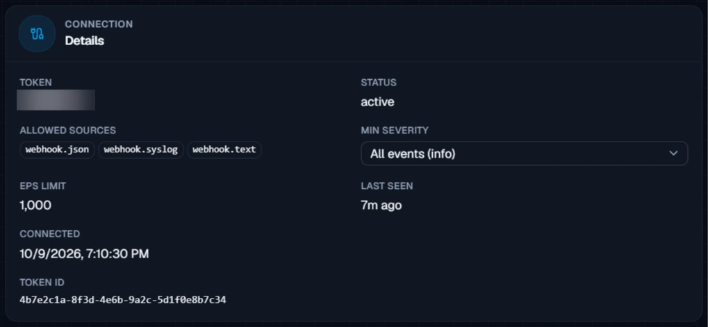 Figure 13. The webhook's details. Its floor is All events (info).