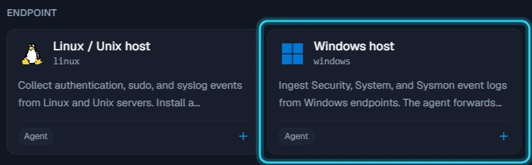 Figure 2. Select the Windows host card in the Endpoint section.