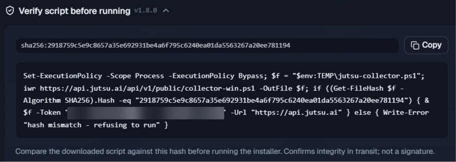 Figure 5. The Verify script command checks the installer's hash before it runs.