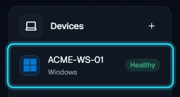 Figure 9. The Windows collector is listed under Devices as Healthy.