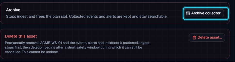 Figure 12. The collector's Danger zone. Select Archive collector.